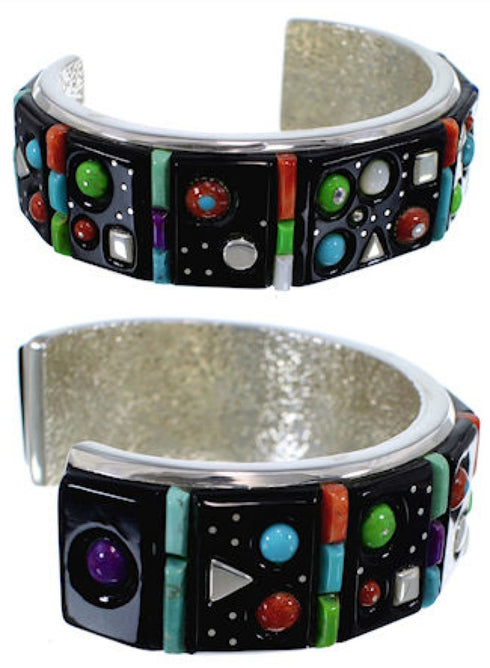 Southwest Sterling Silver Multicolor Inlay Cuff Bracelet YS59938